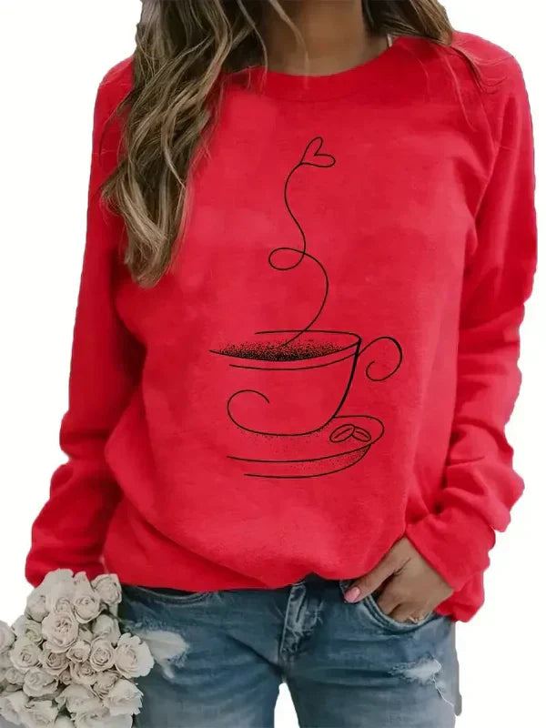 Maja – sweatshirt med rund hals og grafisk print af kaffekop