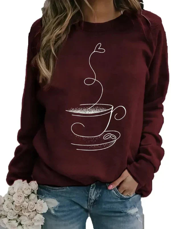 Maja – sweatshirt med rund hals og grafisk print af kaffekop