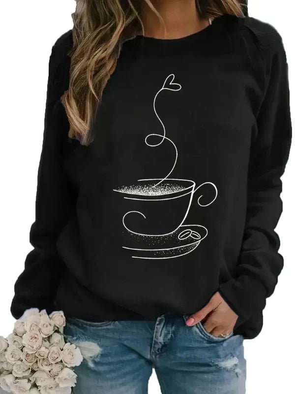 Maja – sweatshirt med rund hals og grafisk print af kaffekop