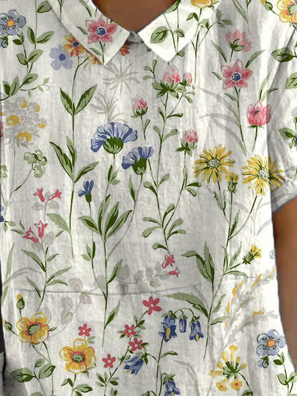 Camila - afslappet skjorte til kvinder lavet af bomuld og hør med retro blomsterprint