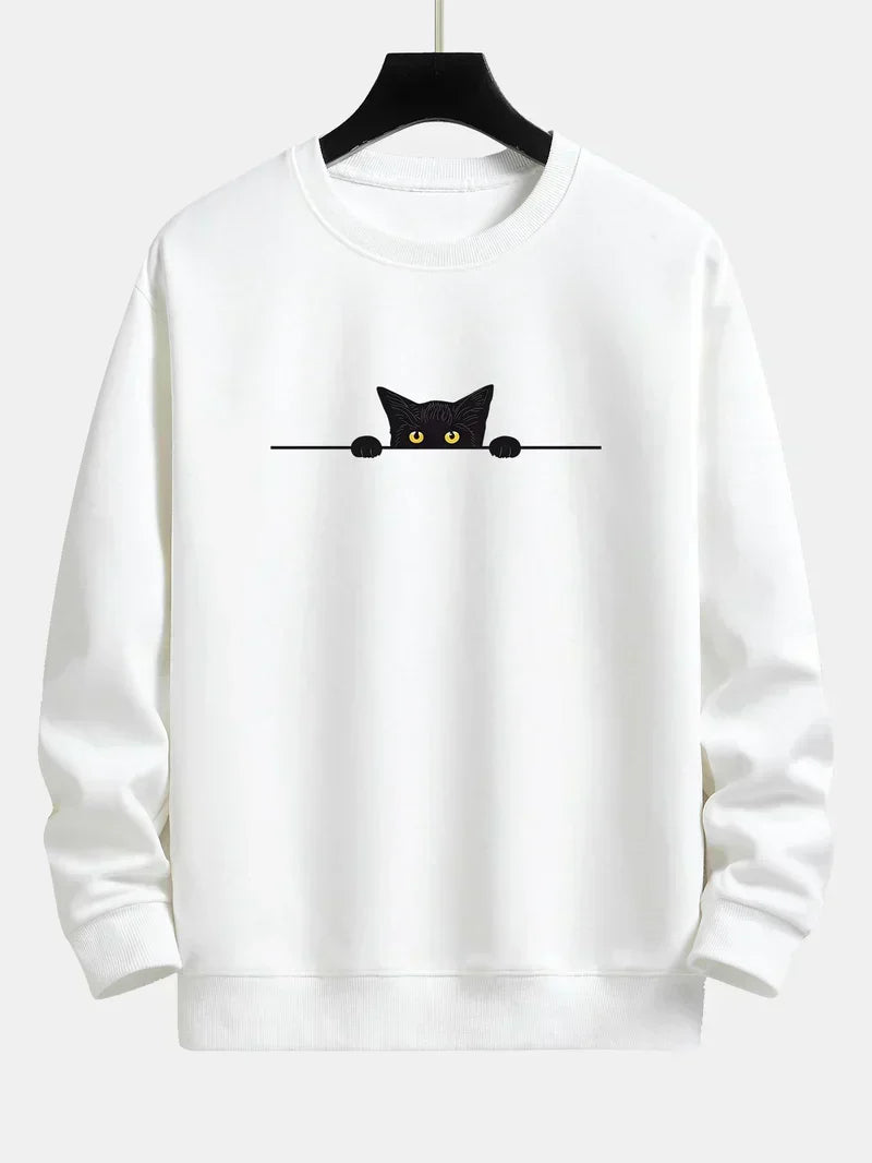 Noah | afslappende sweatshirt med sort katteprint