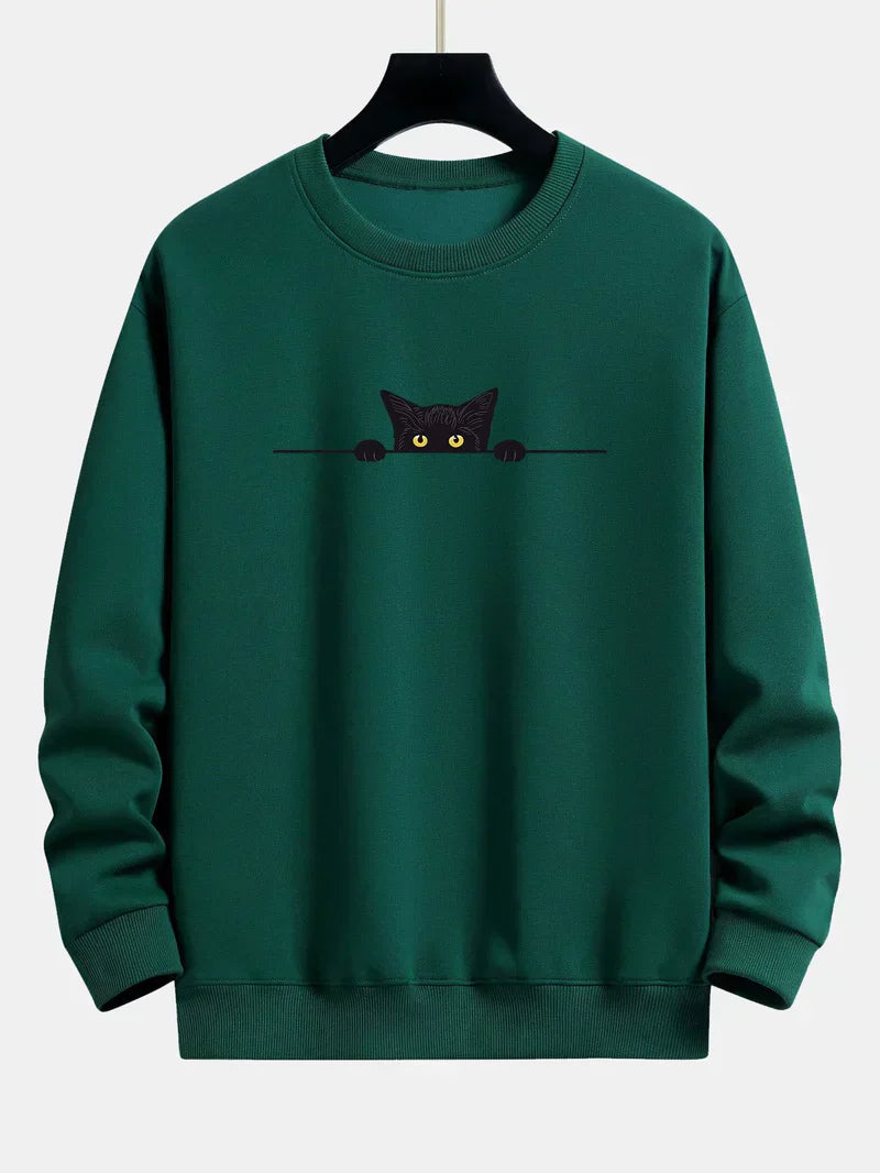 Noah | afslappende sweatshirt med sort katteprint