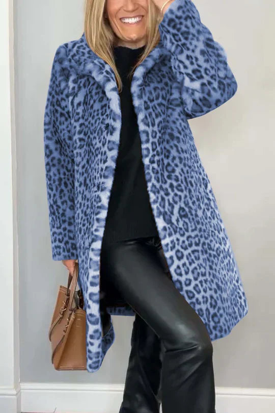 Emmy - klassisk vinterfrakke til kvinder med leopardprint