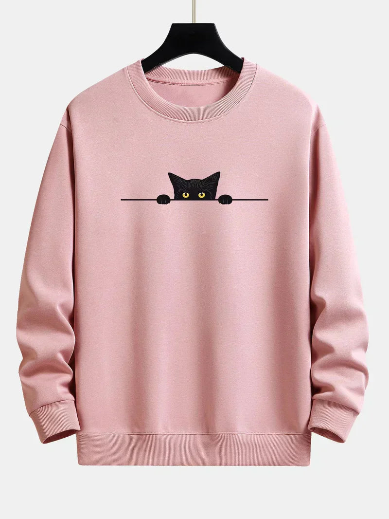 Noah | afslappende sweatshirt med sort katteprint