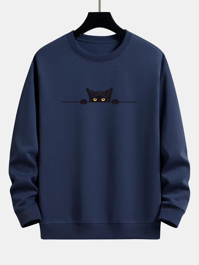 Noah | afslappende sweatshirt med sort katteprint