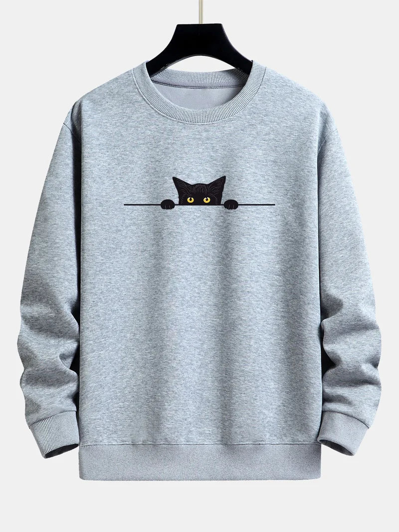 Noah | afslappende sweatshirt med sort katteprint