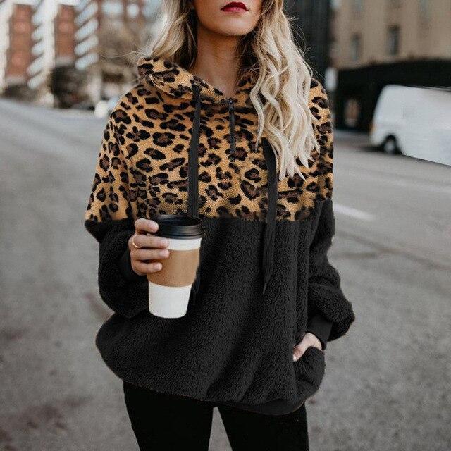 Teddy pullover - ekstrem varm og hyggelig hættetrøje med et stilfuldt leopardprint til foråret