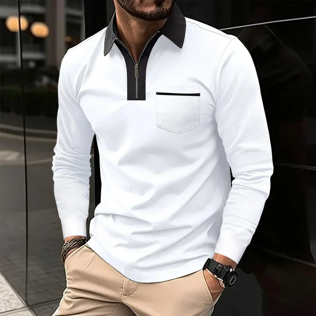 Alex | poloshirt med lange ærmer og kontrastkrave med lynlås