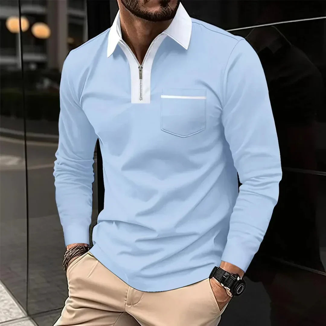 Alex | poloshirt med lange ærmer og kontrastkrave med lynlås