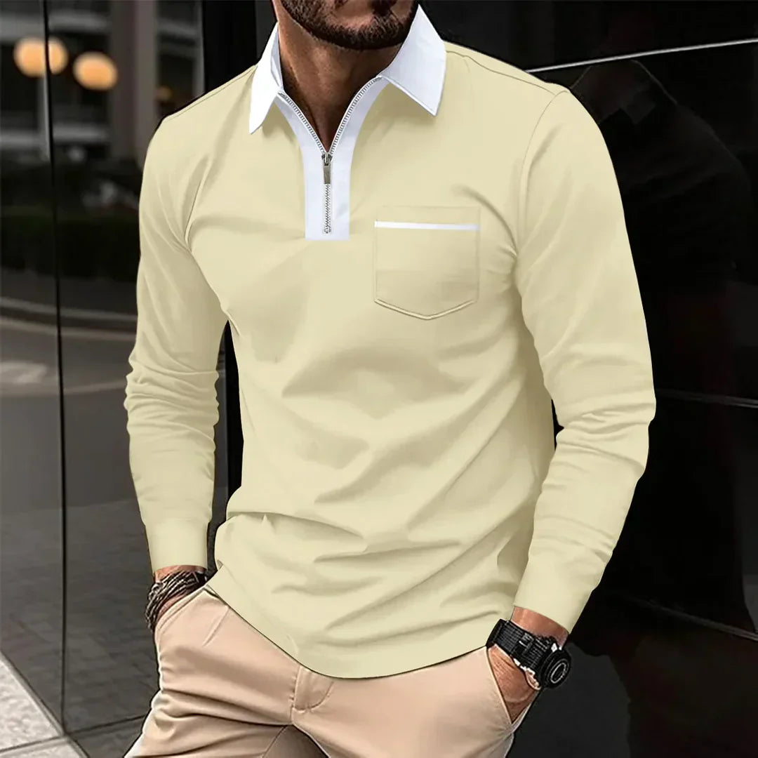 Alex | poloshirt med lange ærmer og kontrastkrave med lynlås