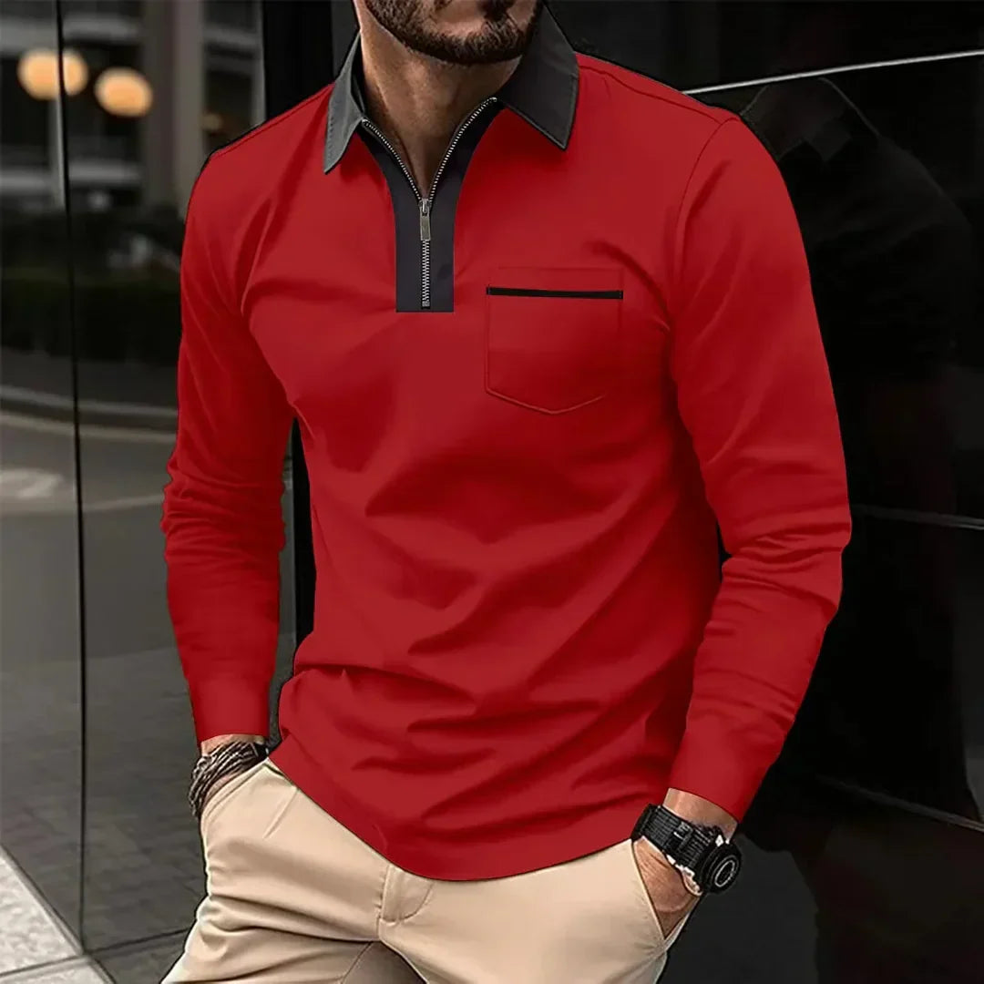 Alex | poloshirt med lange ærmer og kontrastkrave med lynlås