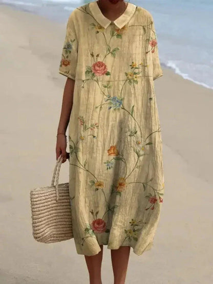 Karla - afslappet skjorte til kvinder lavet af bomuld og hør med retro blomsterprint