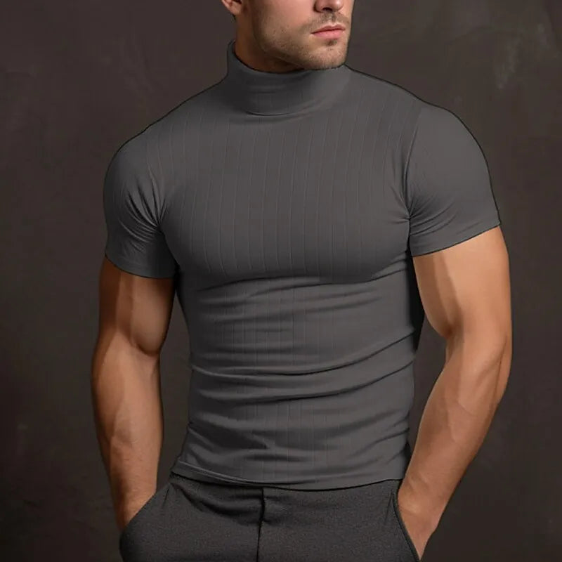 Alban - herre t-shirt i ensfarvet med rullekrave