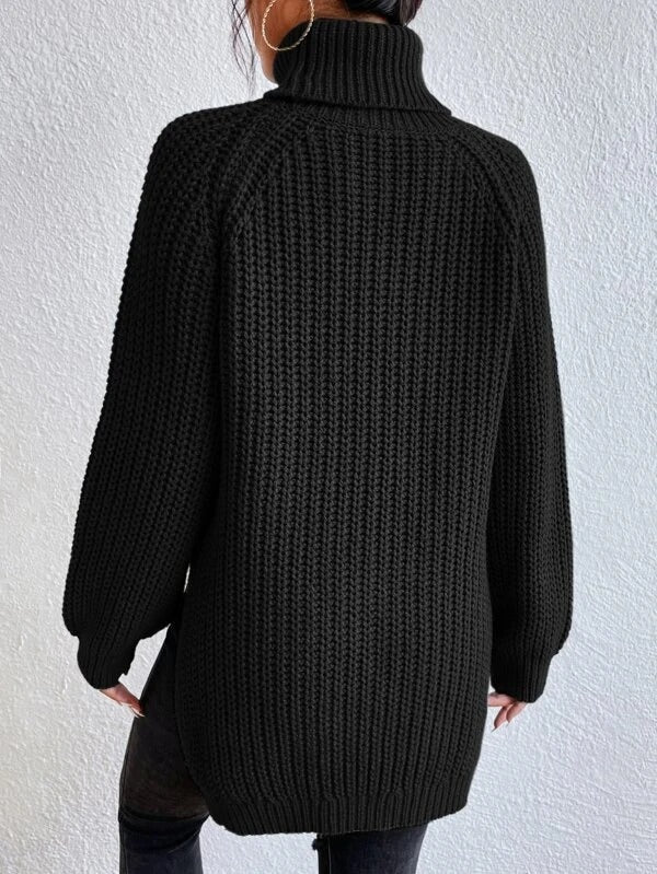 Nicole sort chunky rib rullekrave langærmet sweater til foråret