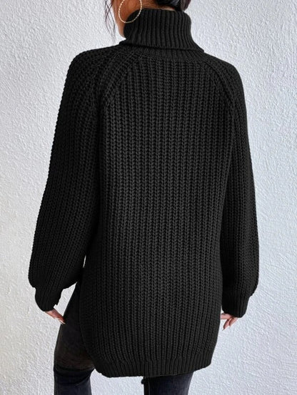 Nicole sort chunky rib rullekrave langærmet sweater til foråret